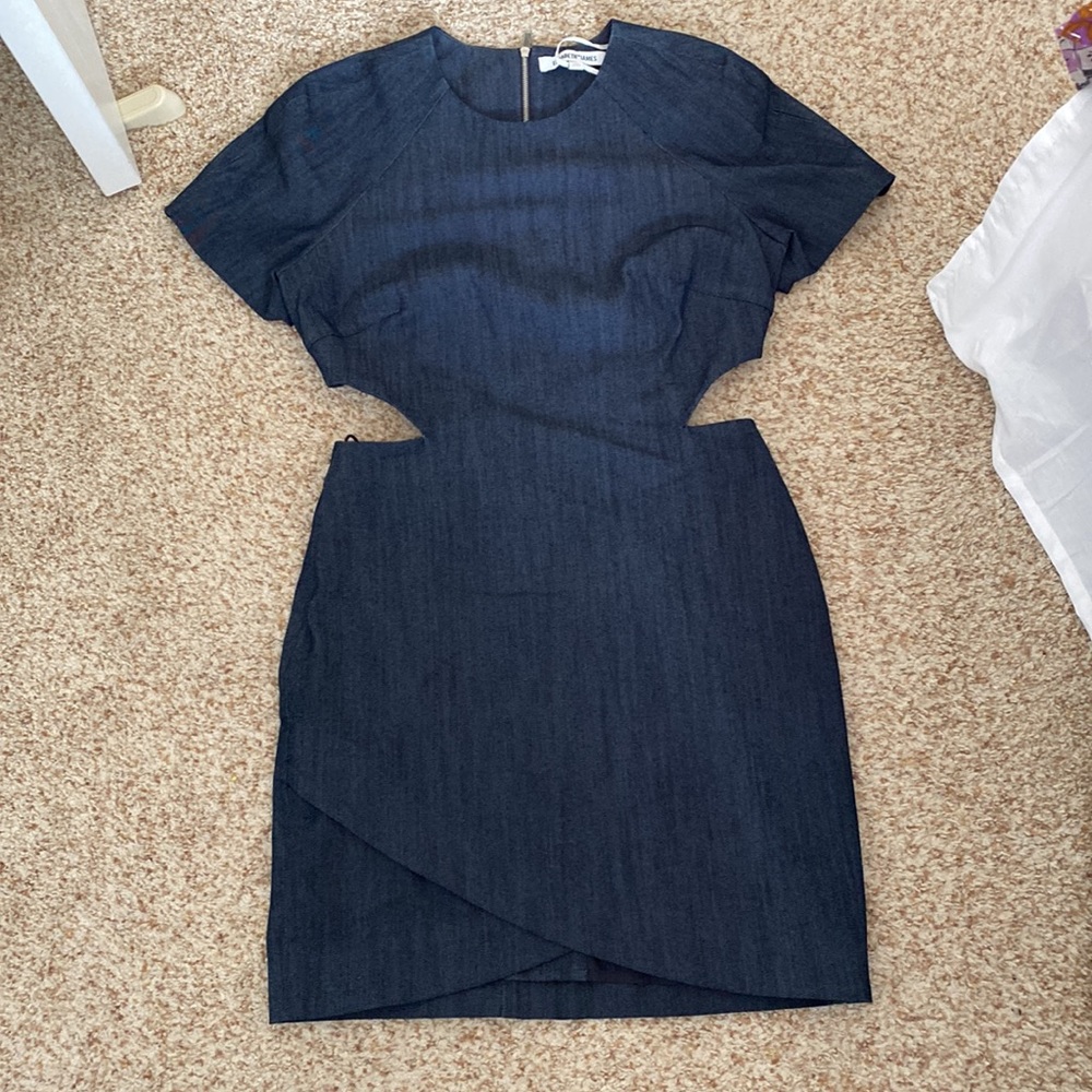 elizabeth and james denim dress Elizabeth & James Bardot Sleeveless Faux-Wrap Bodycon Denim Dress, Indigo 2 $365